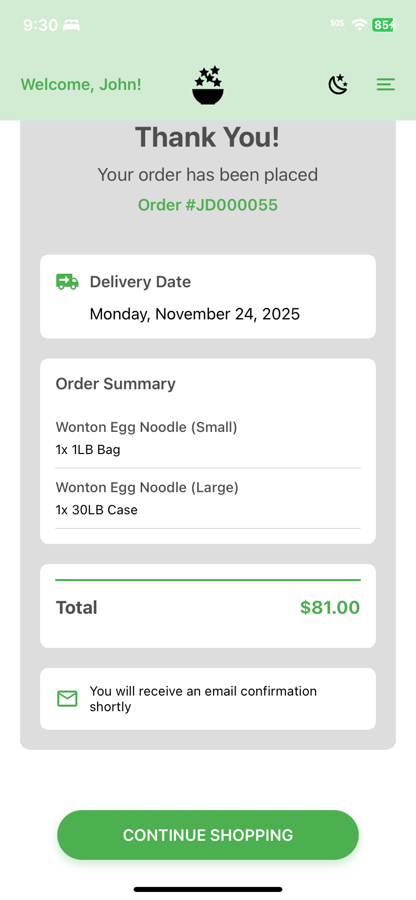 Step 4: Receive order